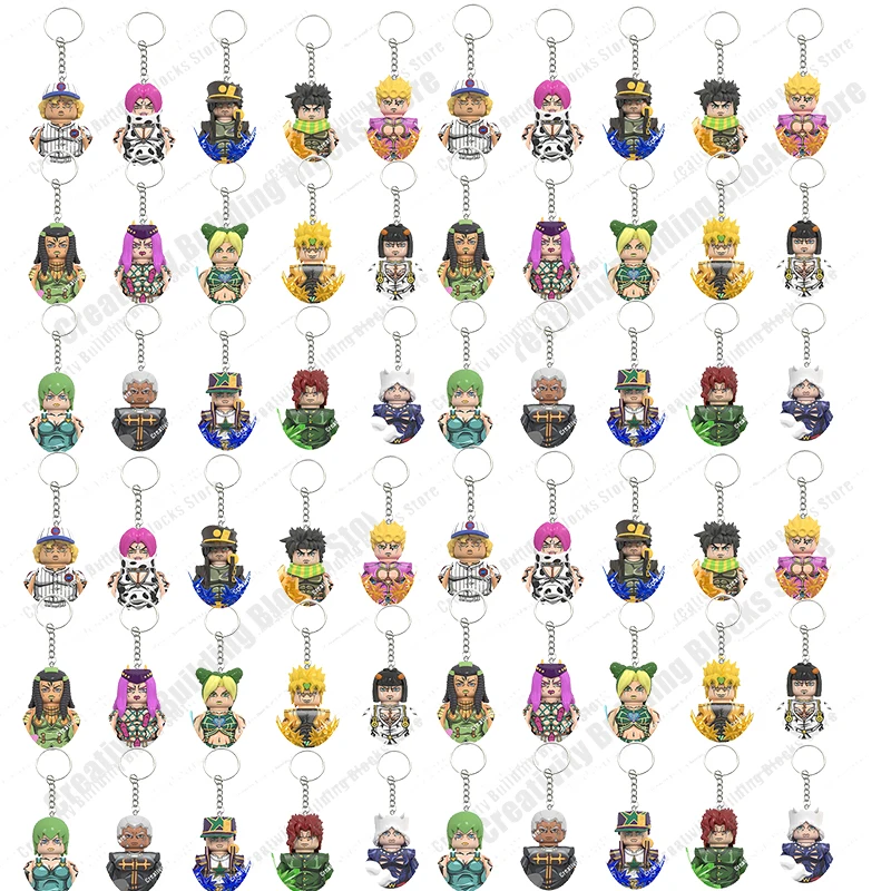 

Anime JoJo Bizarre Adventure Building Blocks Style Minifigure Keychain Jotaro Kujo Giorno Dio Figure Pendant Toy for Gift