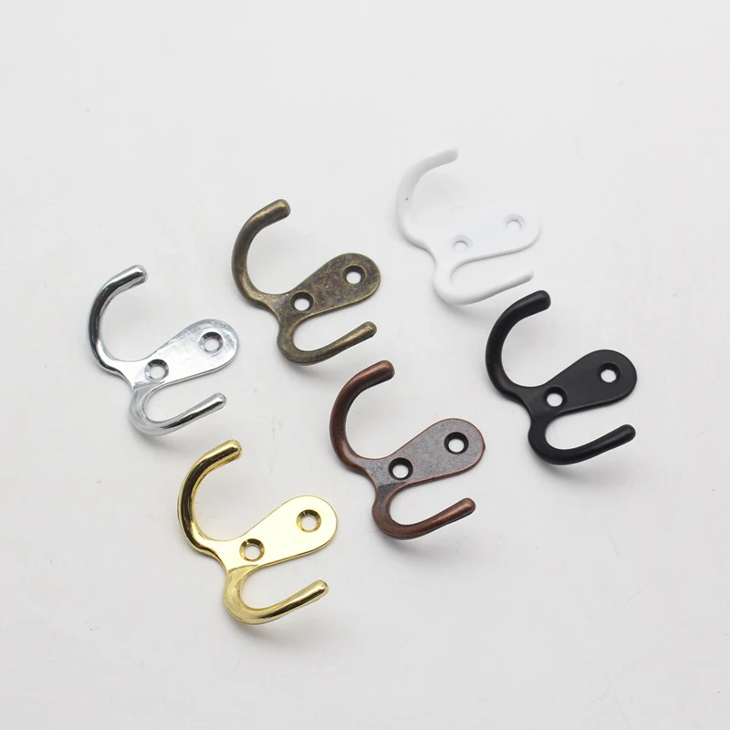 Heavy Duty Wall Mounted Coat Hooks Retro Double Prong Hooks/Single Hooks for Coats Scarves Bags Towels Keys Caps Cups Hats
