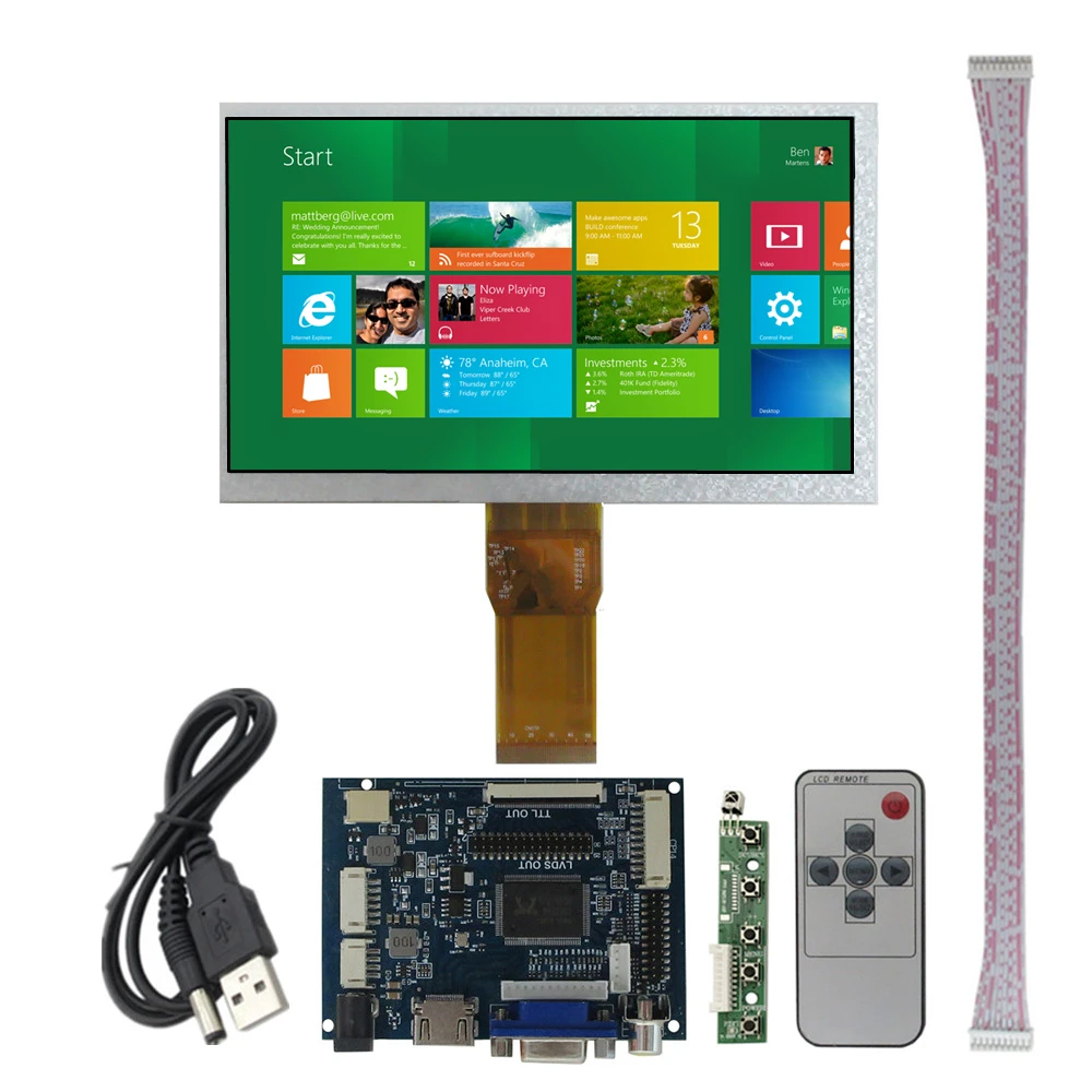 7-inch 1024×600 HD screen LCD Display VGA/AV/HDMI-Compatible Driver Board-Secondary Extended Screen for PC/Computer
