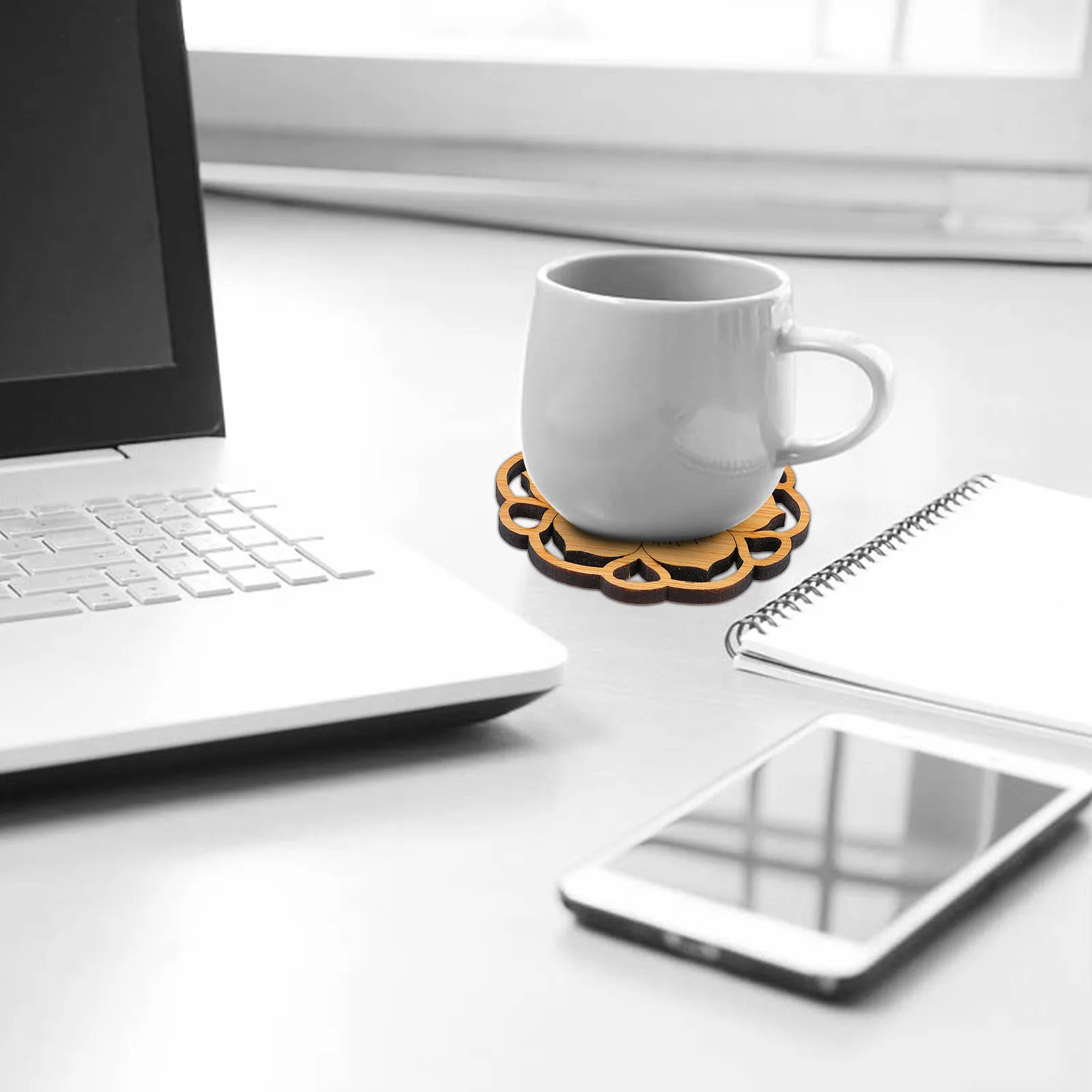 

1Set Bamboo Lotus Shaped Cup Mats Thick Coasters Practical Cup Pads for Home Restaurant Hotel Bamboo Coaster