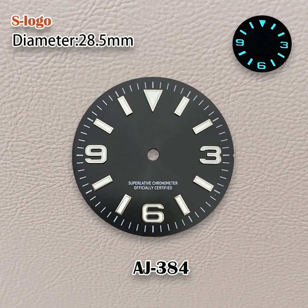 28.5mm S Logo Explorer Dial Suitable For NH35/NH36 Japanese Automatic Movement Ice Blue Luminous Watch Accessories repair Tools