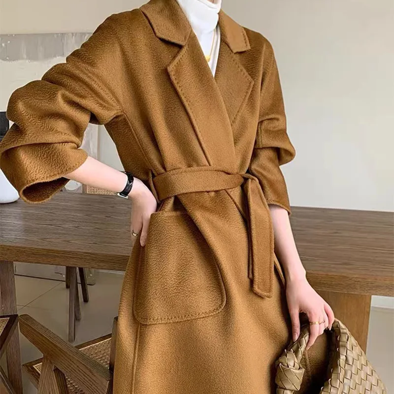 Water ripple 2023 new color water ripple wool coat women's extended coat temperament