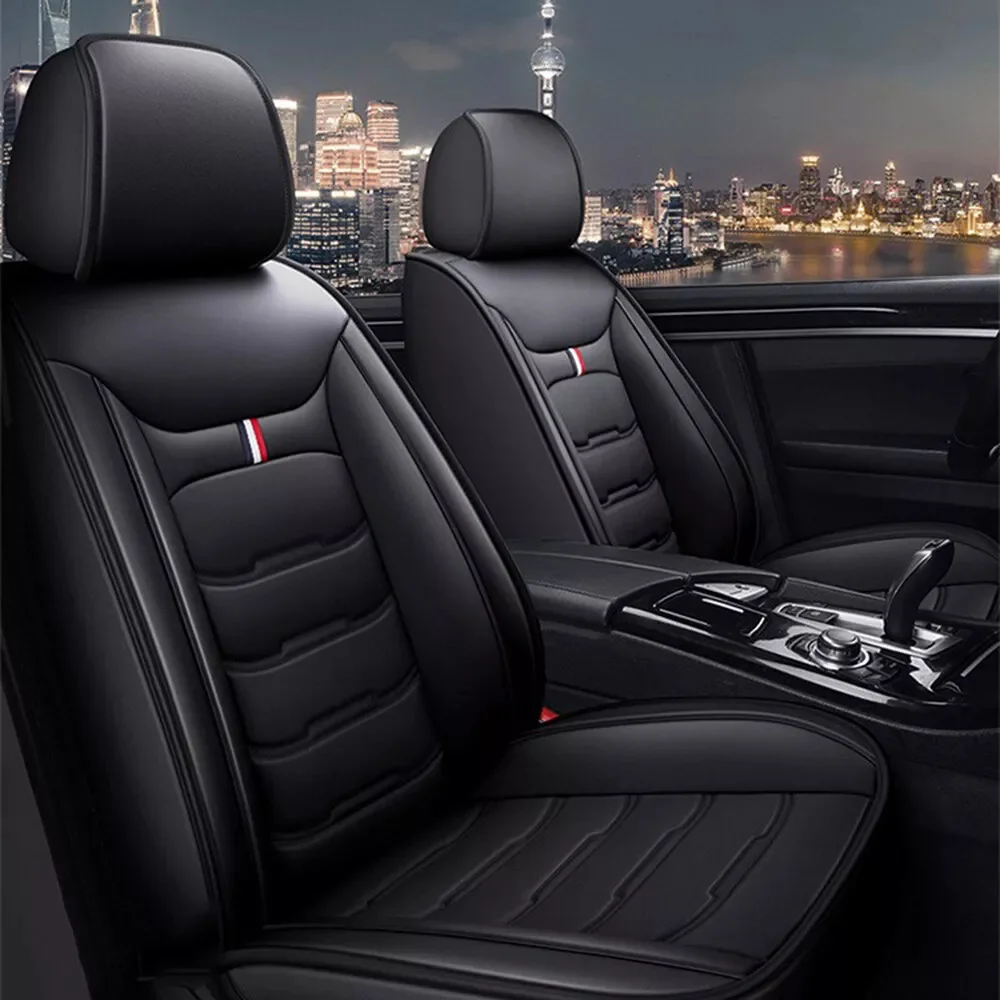 

2 Front Seats Covers PU Leather Breathable Full Set Cushion Pad Mat Covers For Ford Mustang Universal for All Seasons Interior