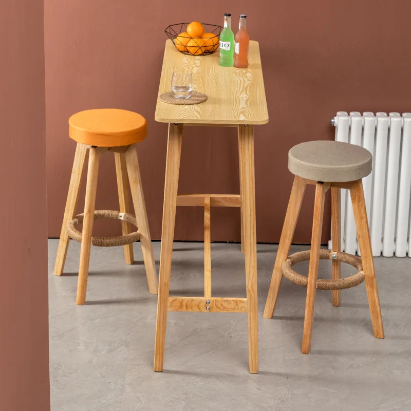 

Nordic Leisure Bar Chair Household Solid Wood High Stool Backless Bar Chair High Chair Rotatable Bar Stool