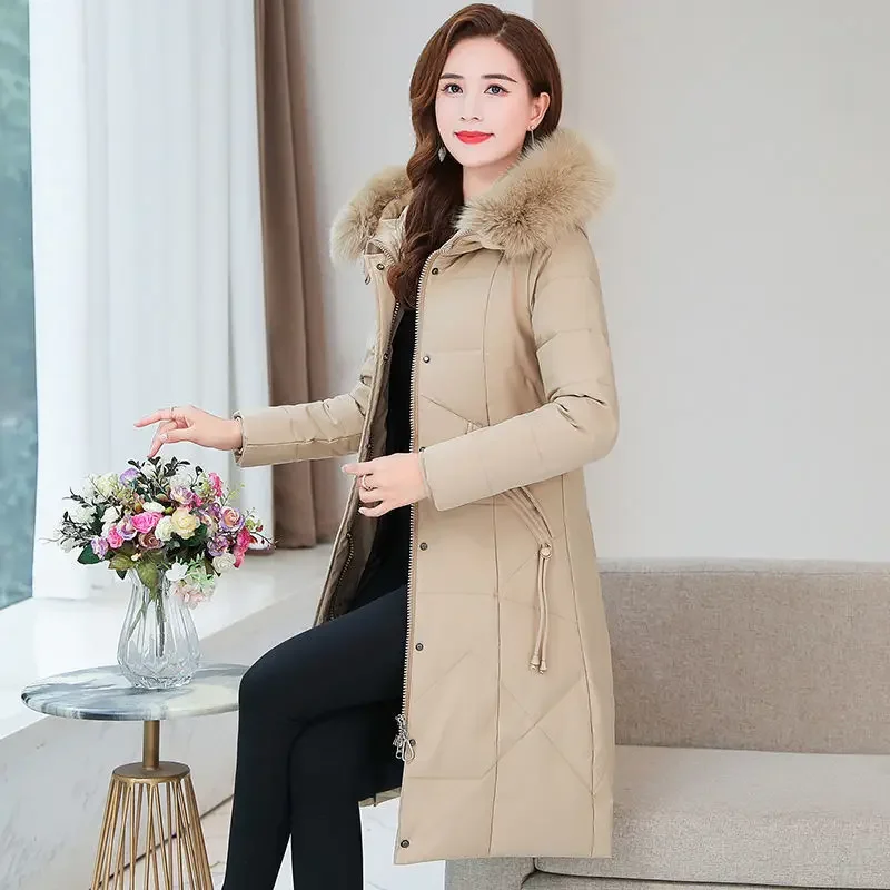 

2024 New 90% White Women's Autumn and Winter Warm Coat Mid Length Windproof Parka