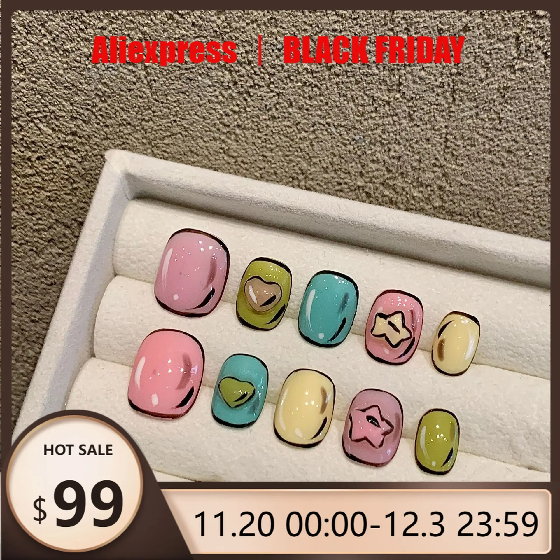 

10pcs Handmade Press on Nails Two-Dimensional Dopamine Star Heart False Nail for Women&Girl 3D Removable Wearable Nail Art