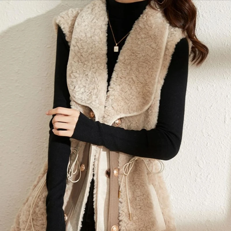 Splicing Lamb Plush Vest for Women Lightweight Padded Sleeveless Waistcoat Woman Coats on Sale New Outerwear Demi-season Elegant