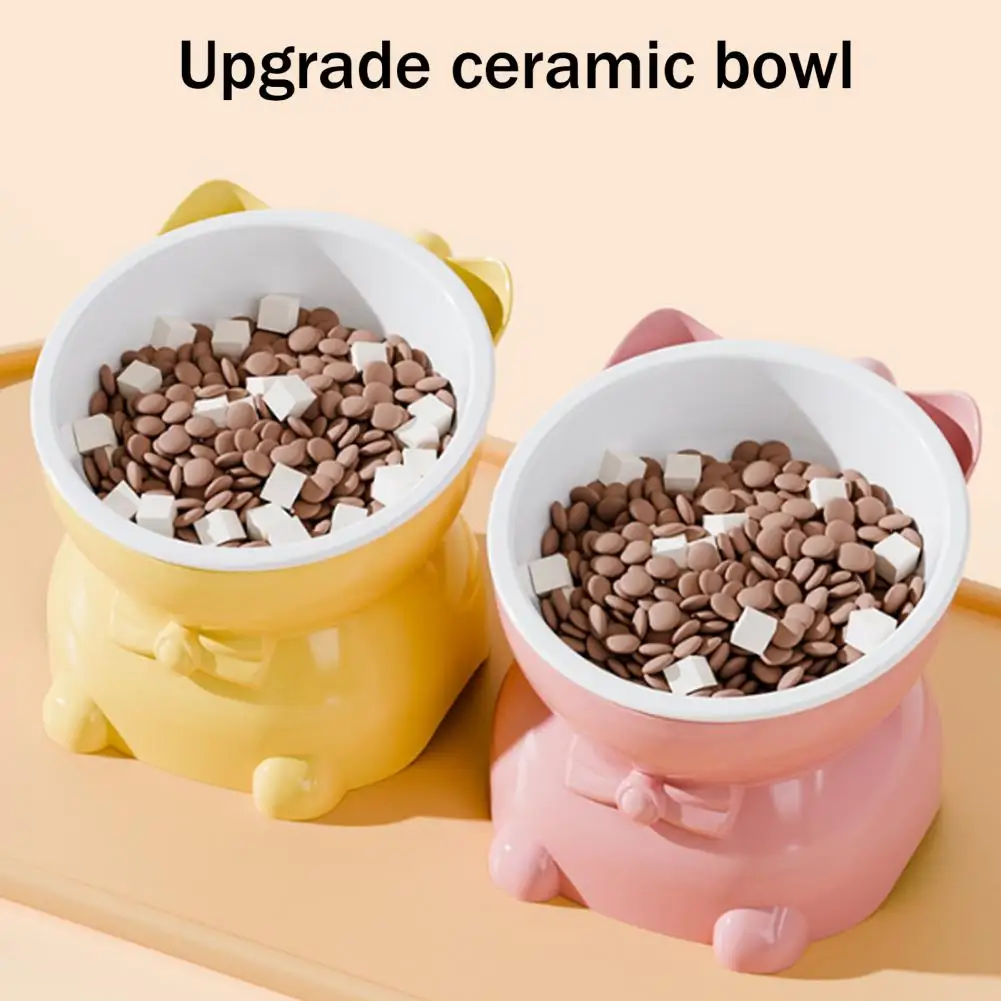 Pet Feeding Station Elevated Cat Bowl with Anti-slip Base Tilted Raised Feeding Dish Neck Spine Pet Food Water Bowl for Cats