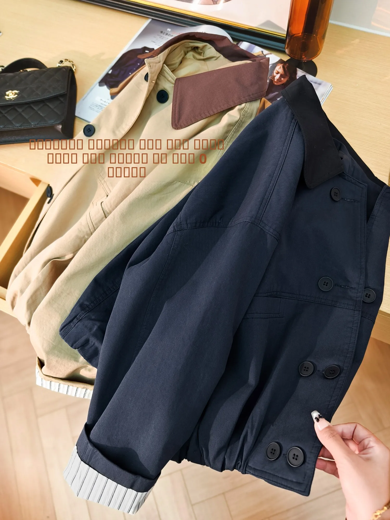 

Petal Jaet Cotton Gauze Color Blo Collar Double Row Buttons Design Women's Casual Loose Fit Breathable Long Sve Coat