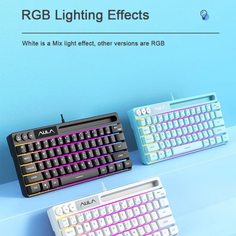 64 Keys  Small Mini Wired Bass Gaming Keyboard Light and portable RGB Backlit Keyboard For Laptops PC Desktop