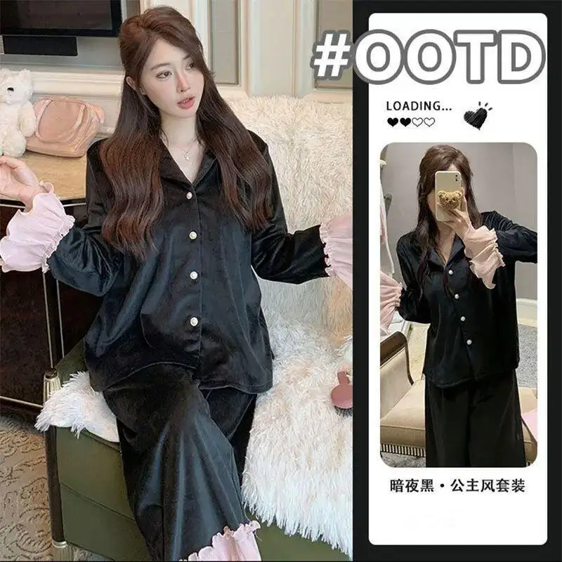 

New Hot Princess Pajamas Homewear Set Thermal Women Teen Girls Plus Size Winter Home Pink Sweet Cute Princess Style Sleepwear