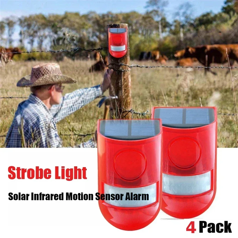 Newest Solar Infrared Motion Sensor Alarm with 110db Siren Strobe Light for Home Garden Carage Shed Carvan Security Alarm System