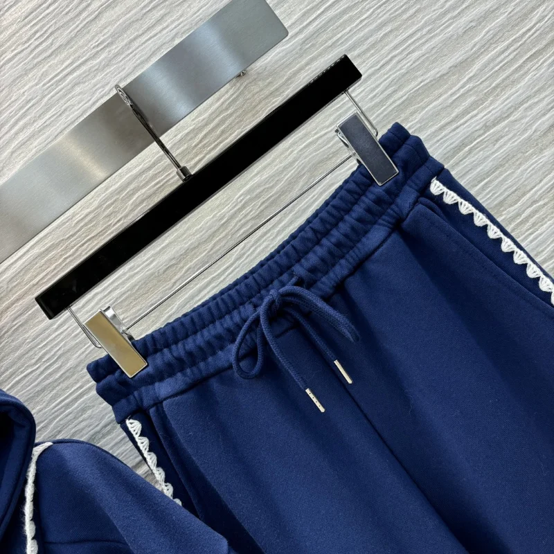 Women Hoodie Sweatshirts Trousers Set Wide-leg Pants Two-piece Suit Zip Up Contrast Color Casual Sports Hooded Jacket High Waist