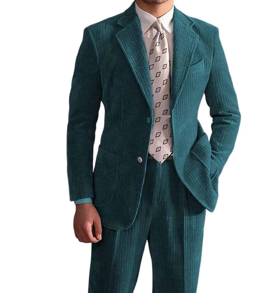 

Autumn Winter Corduroy Men Suit Jacket Men Wedding Men Lapel Collar Party Dinner Blazer Hombre British Casual Suit Blazer