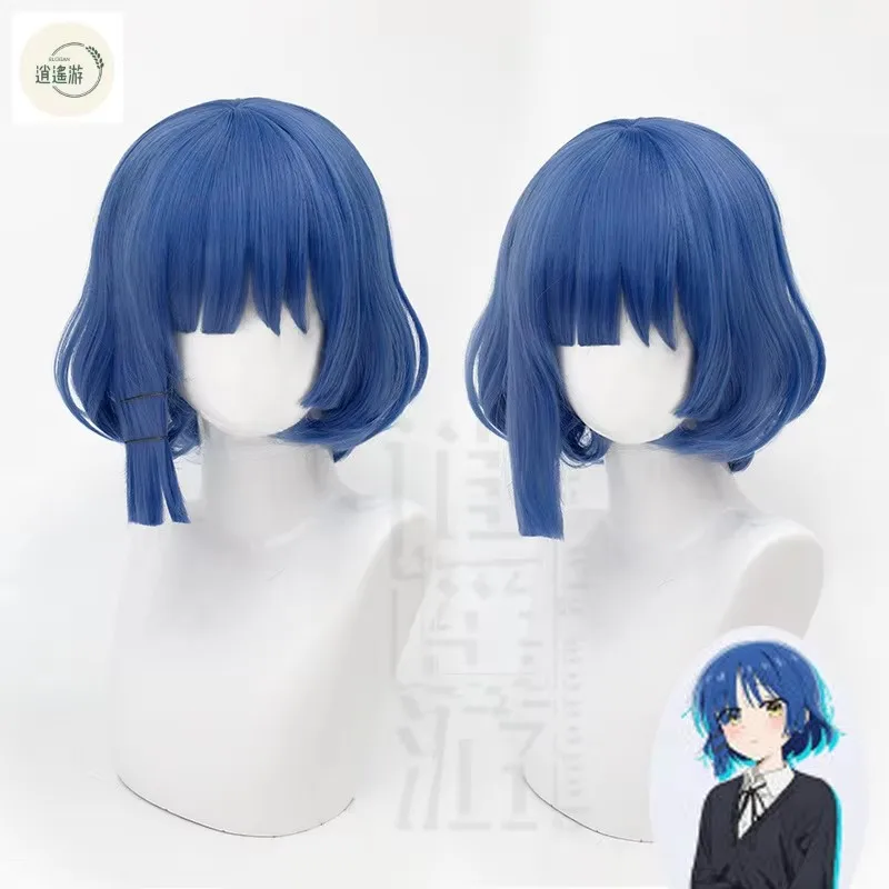 Yamada Ryo Cosplay Wig Anime Bocchi The Rock 30CM Short Blue Heat-resistant Synthetic Hair Halloween Party Cosplay Wigs+wig Cap