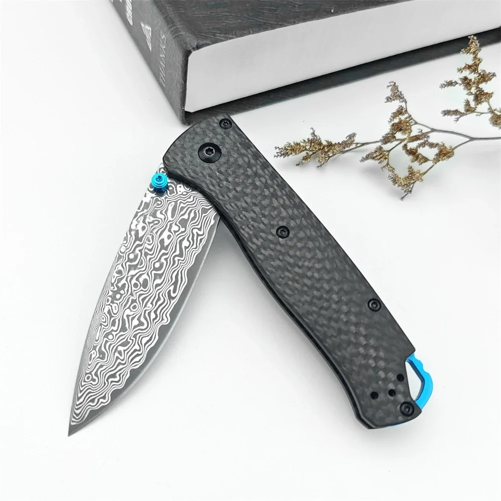 Damascus Steel Blade Knife 535/533 Pocket Folding Knife, Carbon Fiber Handle Outdoor Camping Survival Hunting EDC Practical Tool