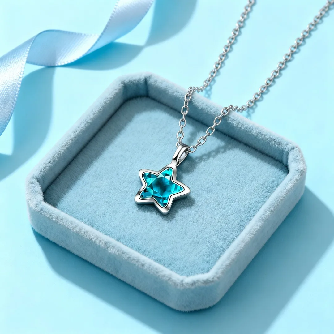 

New Trending 925 Sterling Silver Blue Shining Crystal Star Necklace for Women Fashion Party Wedding Accessories Jewelry Gifts