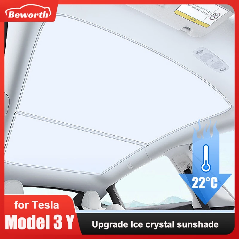 

Upgrade Ice Crystal Sunroof Sunshade for Tesla Model Y 3 2023 2022 Roof Car Sun Shade Skylight Blind Shading Nano Sun Visor Net