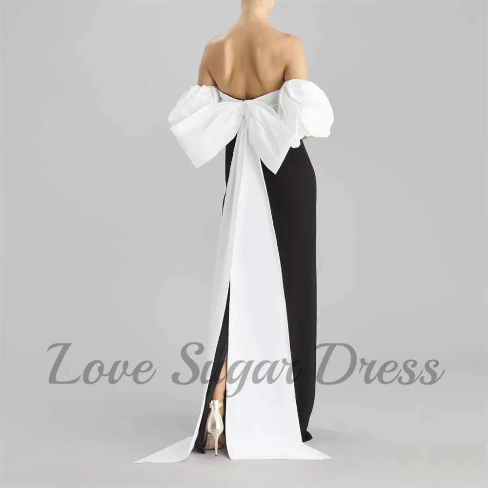 Elegante schwarze Abendkleider im modernen Stil für Frauen, Puffärmel, schulterfrei, langes Quinceanera-Kleid mit Schleife, formelle Partykleider