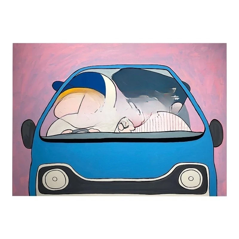 Abstract cartoon car character landscape decoration, hand painted oil painting bedroom
