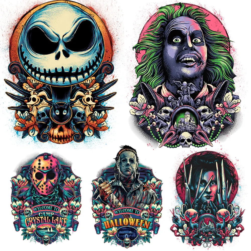 Horror Moives Custom Thermal Sticker Patches For Clothing Women T-Shirt Iron-On Heat Transfer Sticker DIY Washable Jacket