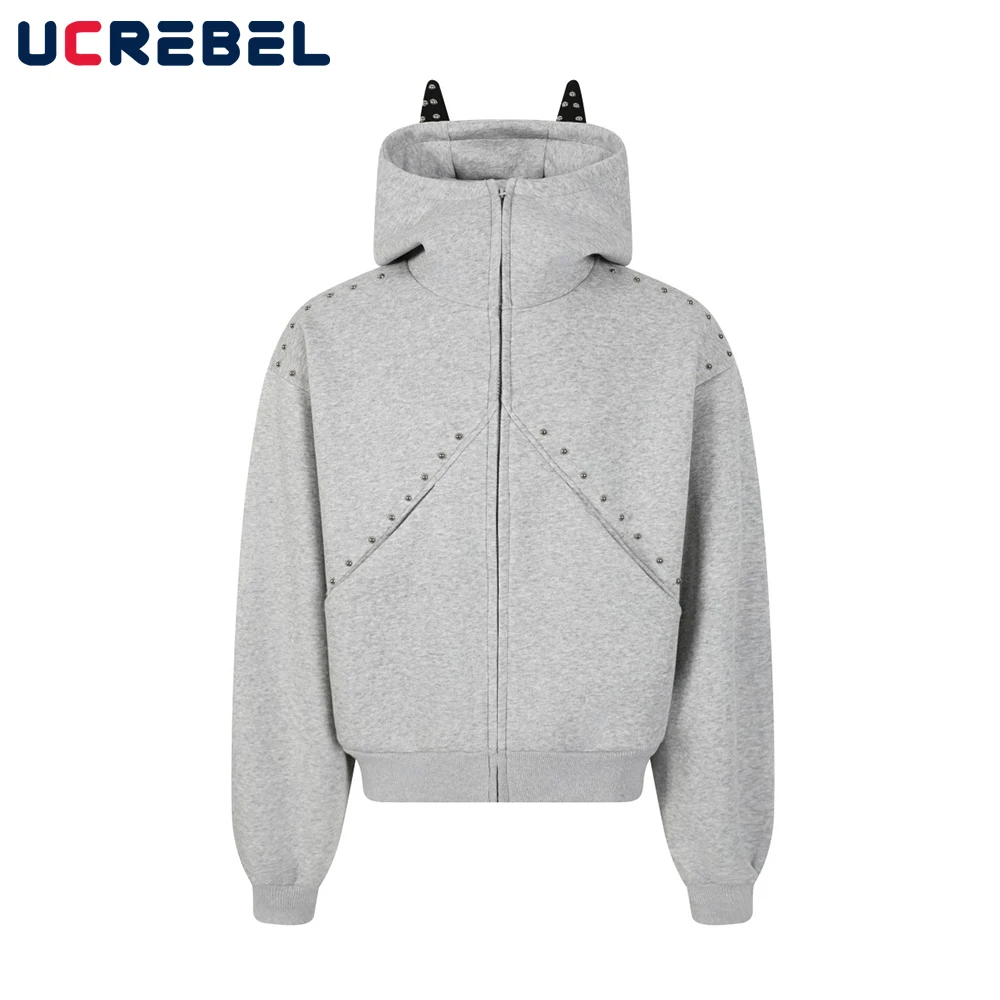 

Толстовки с капюшоном и заклепками, мужские толстовки с капюшоном Doberman, осенняя уличная толстовка с заниженными плечами и длинными рукавами, верхняя одежда для мужчин