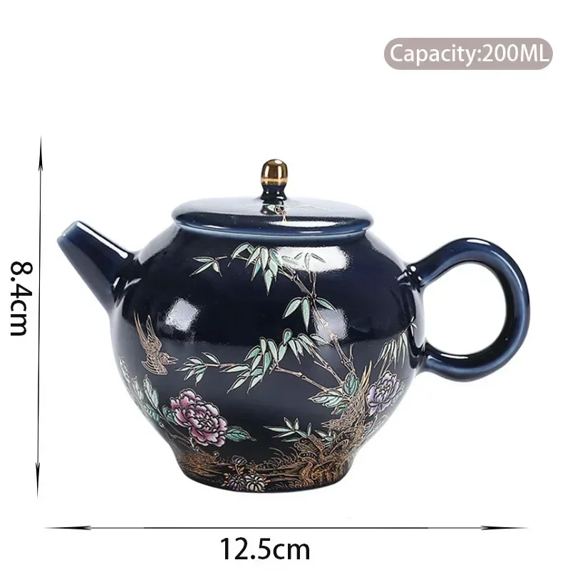 200ml Palace Luxury Ceramic Teapots Hand Painted Flowers and Birds Tea Pot Travel Portable Filter Kettle Home Tea Set Drinkware