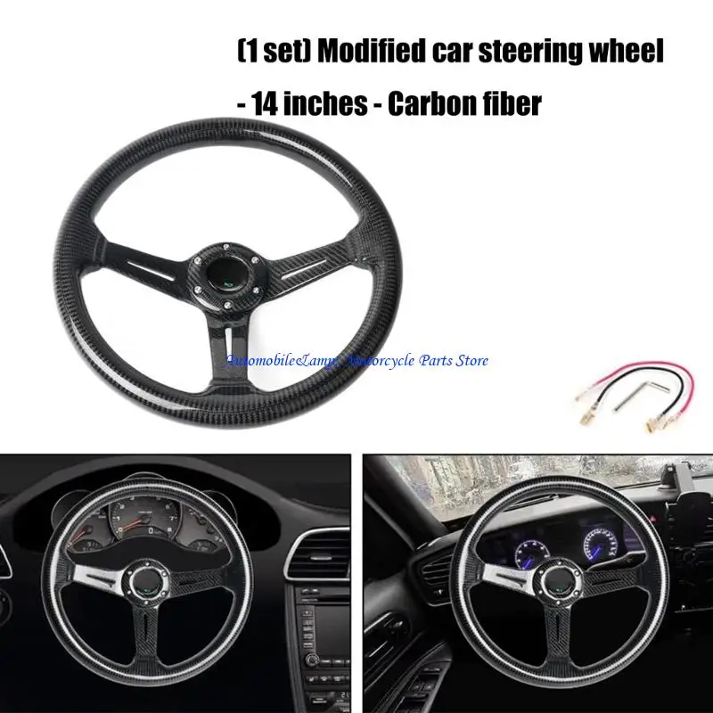 

H7BD Ergonomic 14 Inch Car Steering Wheel With Carbon Fiber Construction And Aluminum Reinforcement Enhancing Driving Comfort