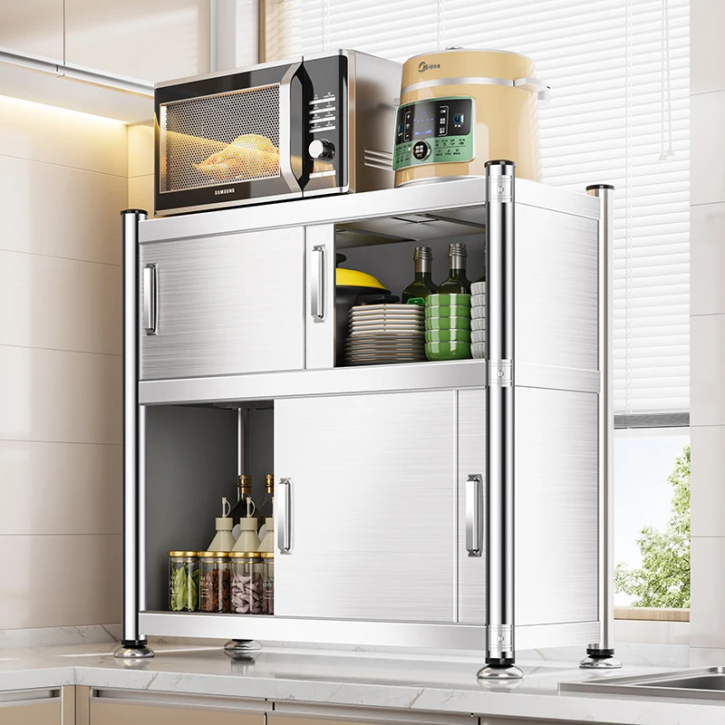 Closed Spice Organizer Multi-Tier Countertop Cabinet with Doors Dustproof Condiment Storage Rack Kitchen Seasoning Shelf