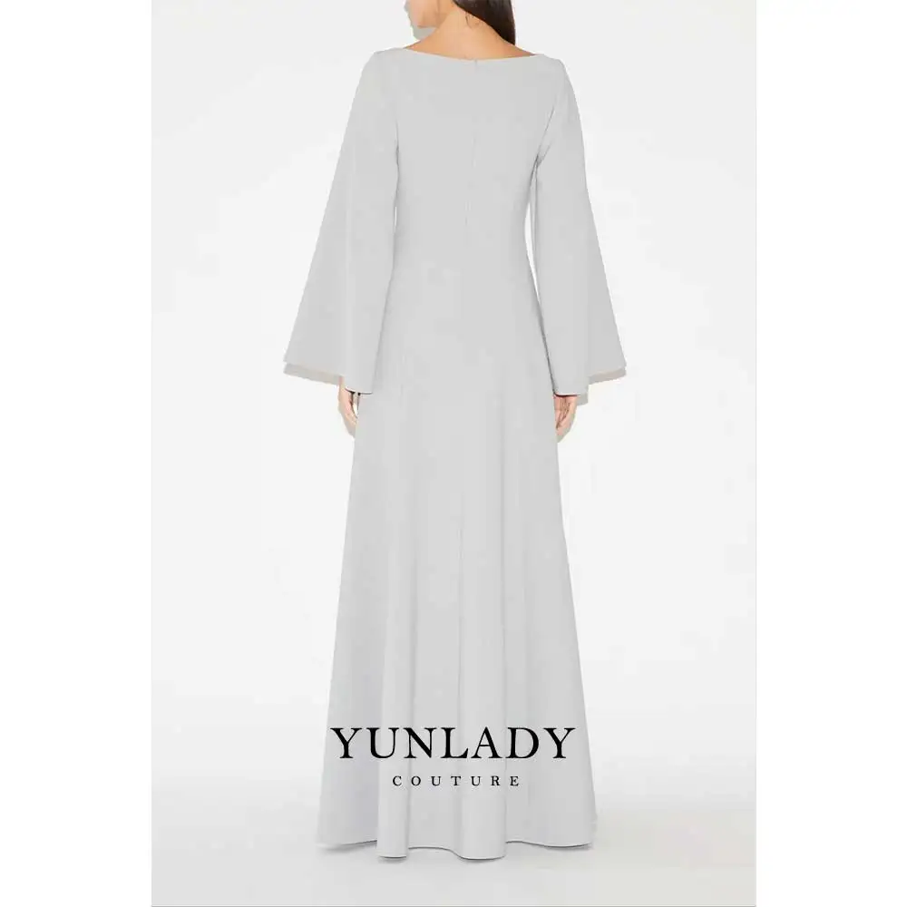 Elegant Saudi Arabian Women's Formal Party Dress Long Sleeves Sky Blue Cocktail Dress Customized Wedding Party Guest Dress