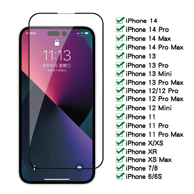 99D Full Protective Glass For iPhone 15 14 13 12 mini 11 Pro Max Tempered Screen Protector iPhone X XR XS Max 7 8 6 Plus Film