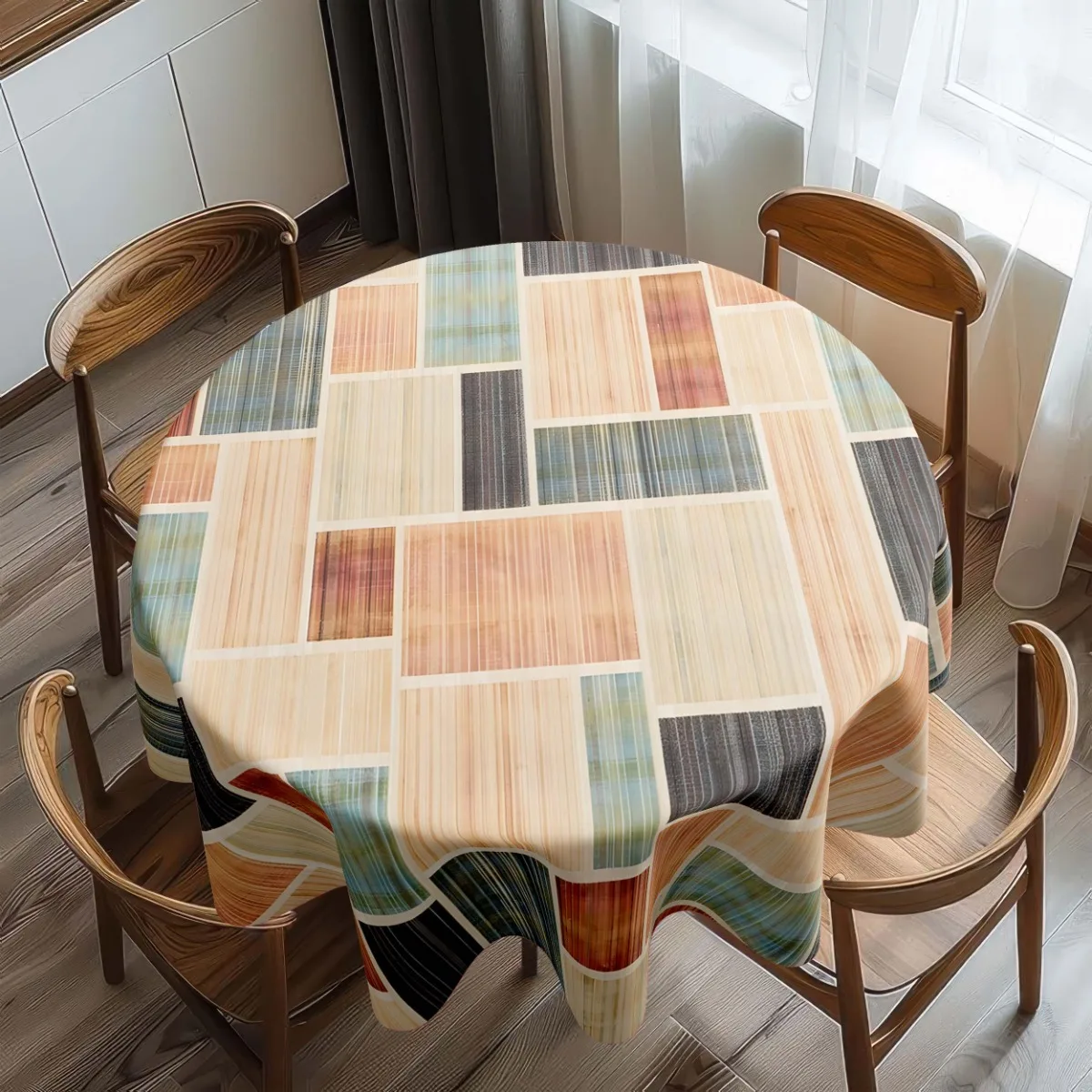1 PC is equipped with a colorful rectangular pattern polyester tablecloth, available in multiple sizes.zyc