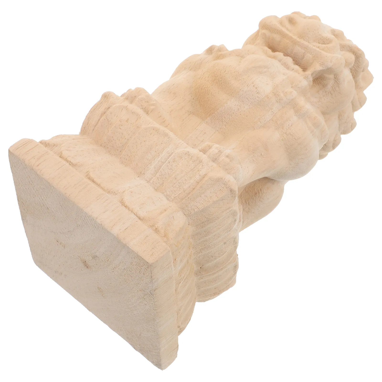 Lion Post Finials Unfinished Wooden Fu Foo Dogs Fence Post Finial Garden Decoration Feng Shui Prosperity Outdoor Statue