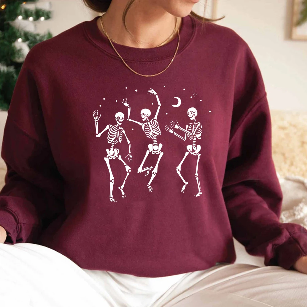 Halloween Party Dancing Skeleton Sweatshirt Skeletons Happy Halloween Hoodie Streetwear Women Sweatshirt Fall Graphic Hoodies