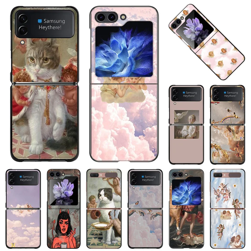 For Samsung Galaxy Z Flip6 Flip5 Flip3 Flip4 Renaissance Angels Novelty Hard Black Shockproof ZFlip6 5G Phone Shell Case Cover