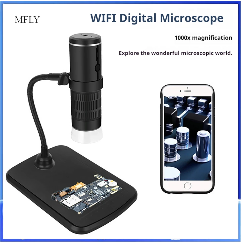 

Цифровой микроскоп, беспроводной карманный ручной USB-микроскоп, 1000-кратный зум, HD-лупа с фиксированным фокусом и светодиодом для iPhone, ПК с Android