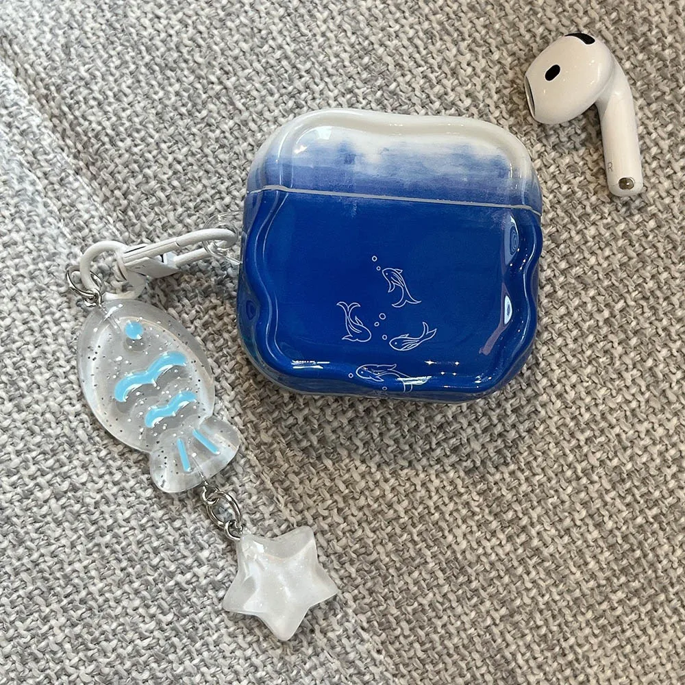 

For Apple Airpods 4 3 2 1 Pro Pro2 Earphone Case Simple Small Fish Bluetooth Headphone Shockproof Protective Cover with Pendant