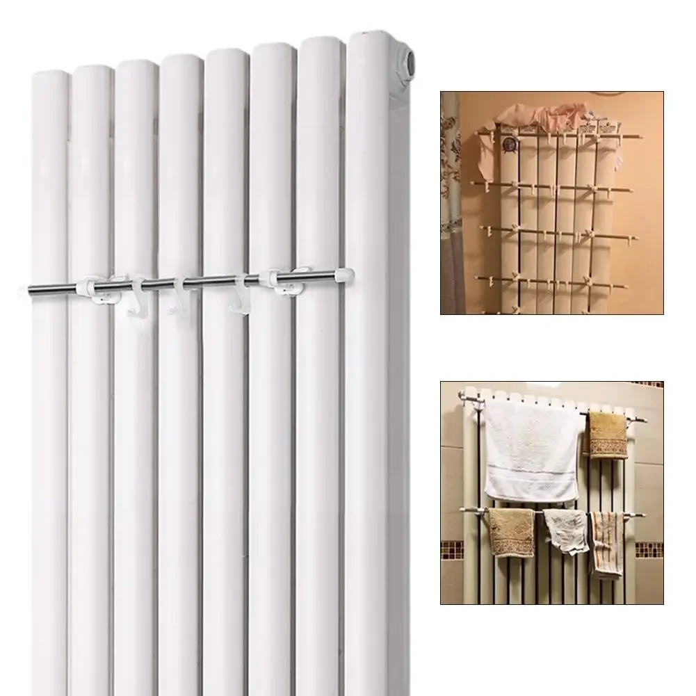 Radiator Towel Rail No Punch Stainless Steel Heater Drying Rack For Radiator Heating Hanging 40/50/60 Cm With 3 Hooks