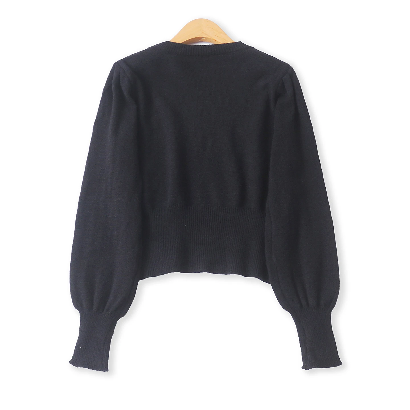 

Bla Slim Fit ort Knit Sweater with Bubble Sves Long Sve round Ne Decorative Button Autumn New Sle Women's Faion