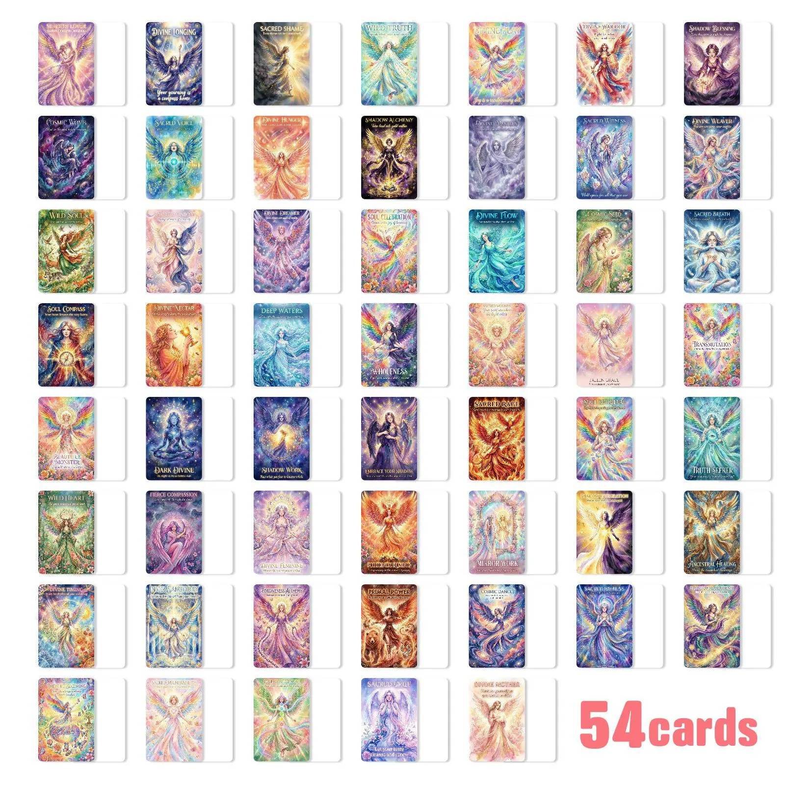 54 cartes Oracle sur le thème des anges magiques mystiques, avec illustrations aquarelle et textes inspirants pour la méditation et l'auto-cicatrisation