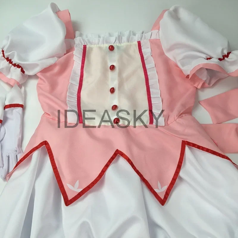 Puella Magi Madoka Magica ชุดเดรสคอสเพลย์สีแดงวิกผมเด็กผู้หญิง kaname Madoka ชุดเดรสสั้นสำหรับชุดคอสเพลย์ผู้หญิงพร้อมชุดโบนอต