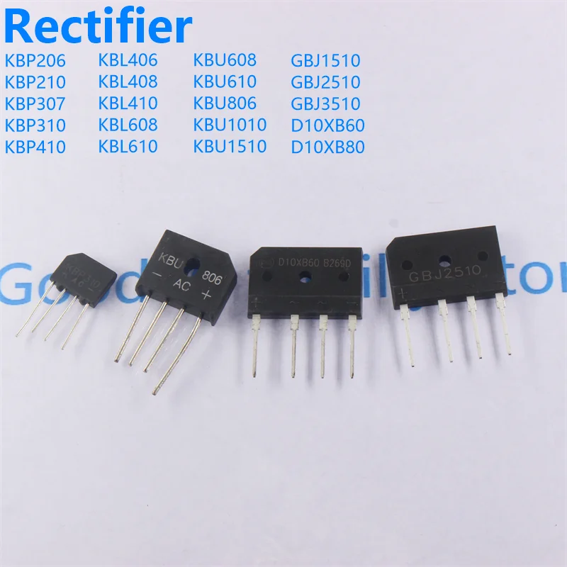 5/2pcs Rectifier bridge KBP206 GBJ2510 KBP307 KBP310 KBP410 KBL406 KBL408 KBL608 D10XB60 direct insertion flat bridge rectifier