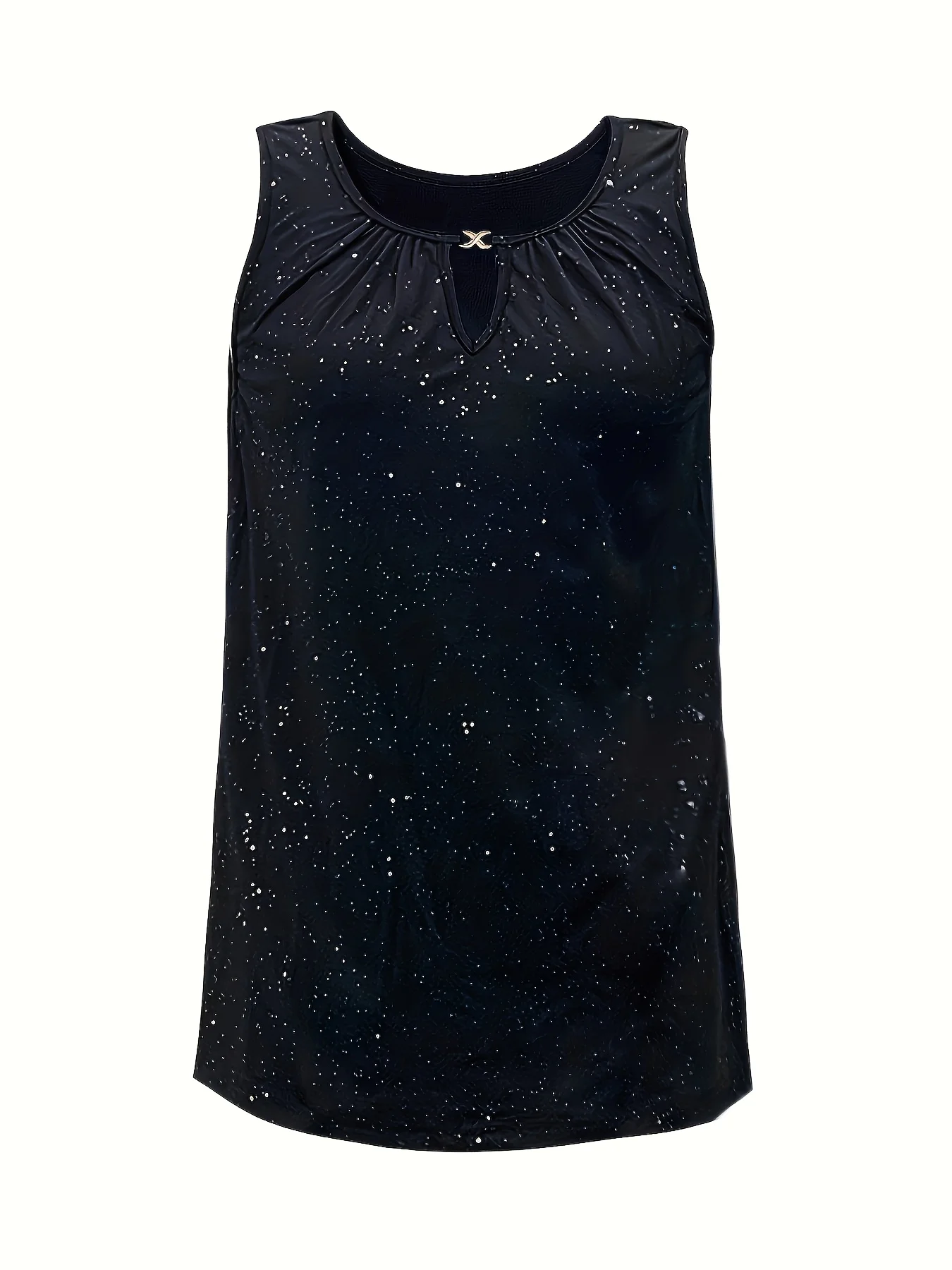 Ärmelloses Party-Top für Damen in Übergröße mit Glitzer-Design und Schlüsselloch-Detail, elegante Bluse – Detail 2