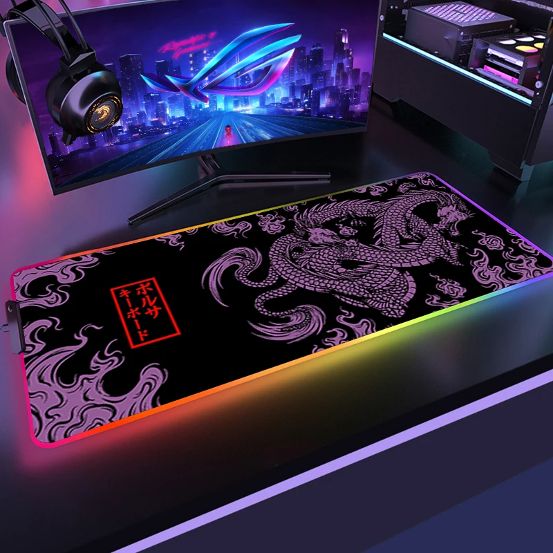 Anime Mouse pad XXL Large Gaming Luminous Mouse Pad LED Big Mouse Mat Gamer Japanese Dragon RGB Desk Pad Backlit Keyboard Mat