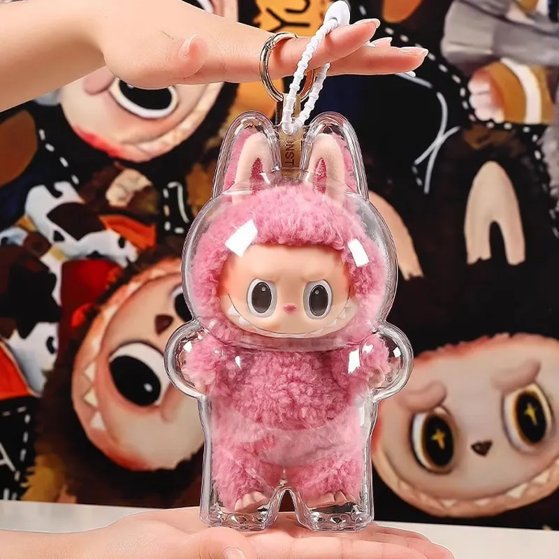 حافظة شفافة جديدة لـ Labubu V1V2V3 الغطاء الواقي لعبة الوحش حقيبة عرض الدمية القطيفة صندوق منظم محمول لدمية الحفلات