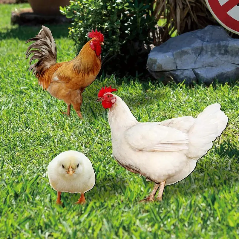 Dekorasi seni halaman ayam, ornamen patung akrilik keluarga ayam, Aksesori dekorasi halaman luar ruangan taman rumput