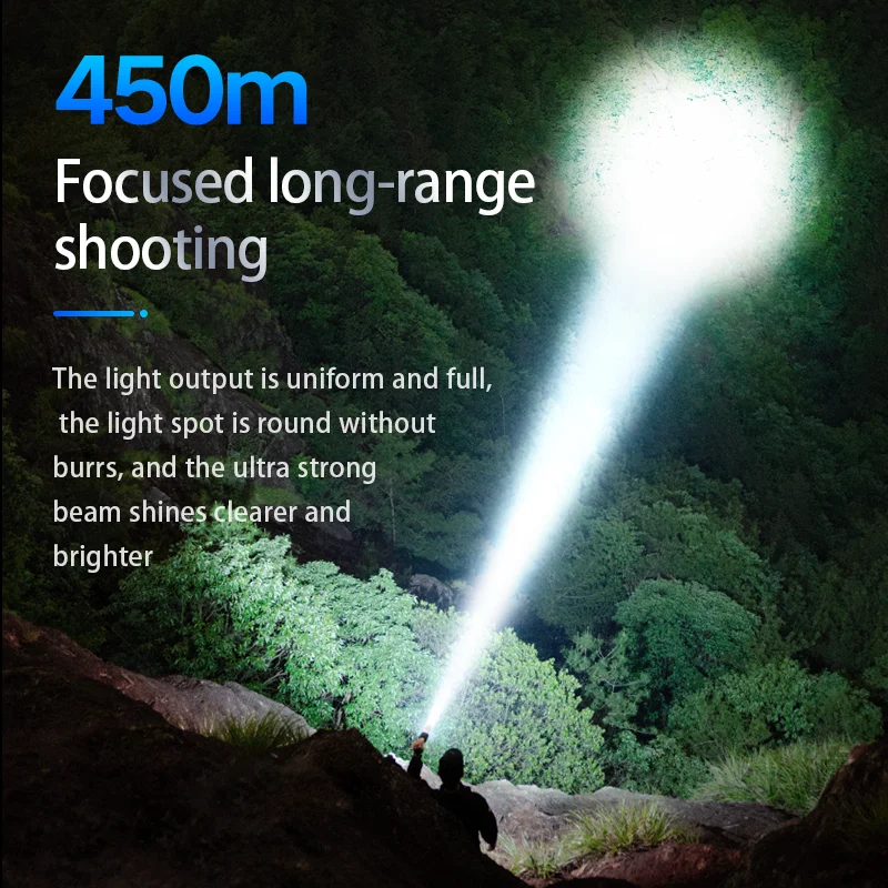 PHILIPS 2023NEW led flashlight camping lanterna fishing zoom 450m long-range sos Self Defense