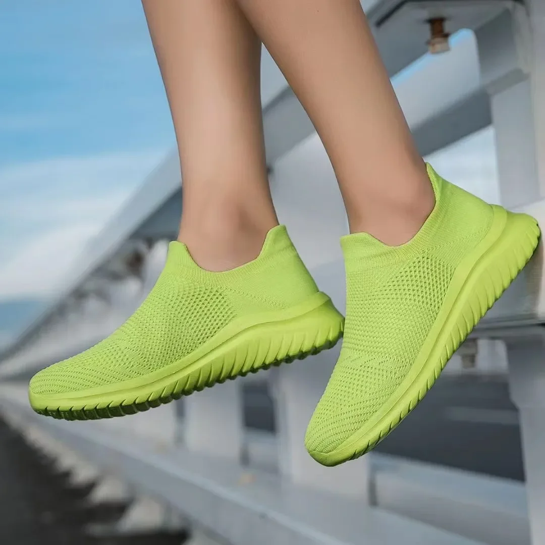 Women\'s Casual Shoes Autumn New Couple Knit Mesh Socks Sneakers Plus Size 44 Fashion Light Slip on Running Shoes Zapatos Mujer