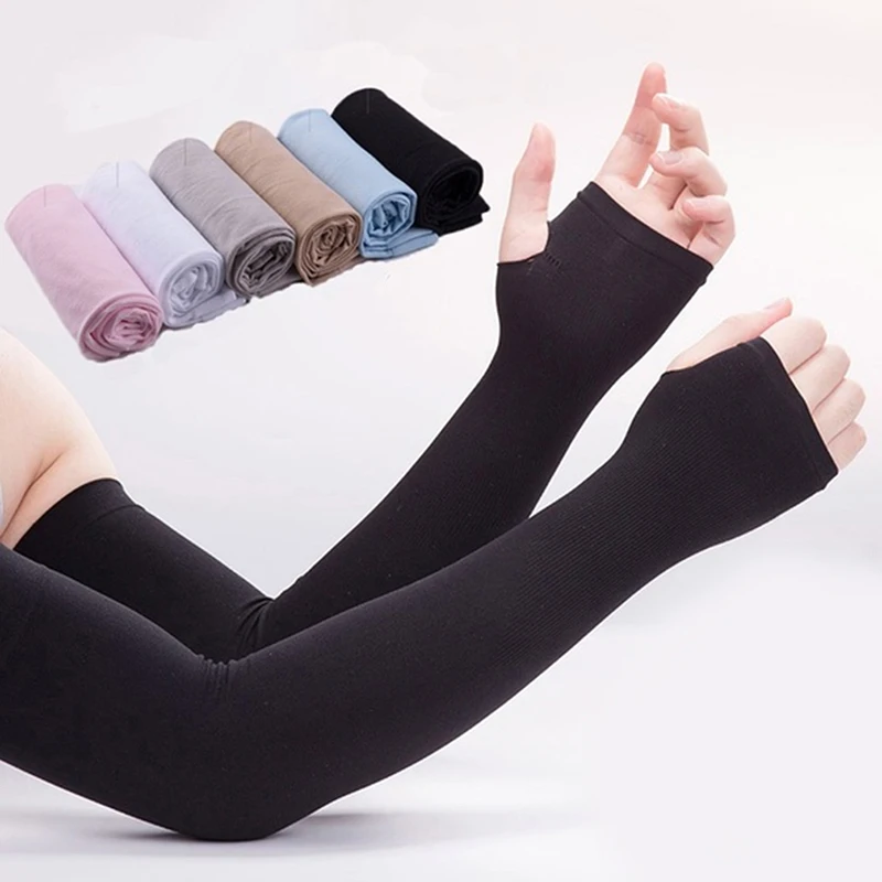 1 Pair Summer Finger Sleeve Ice Cool Wearing High Elastic Elbow Spring Outdoor Riding Fingerless Fishing Ice Silk Sleeve