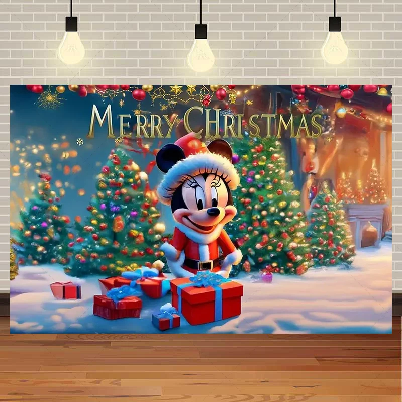 Disney Mickey Christmas Minnie Decoration Background Merry Christmas Boys Girls Birthday Party Photography Studio Props Custom